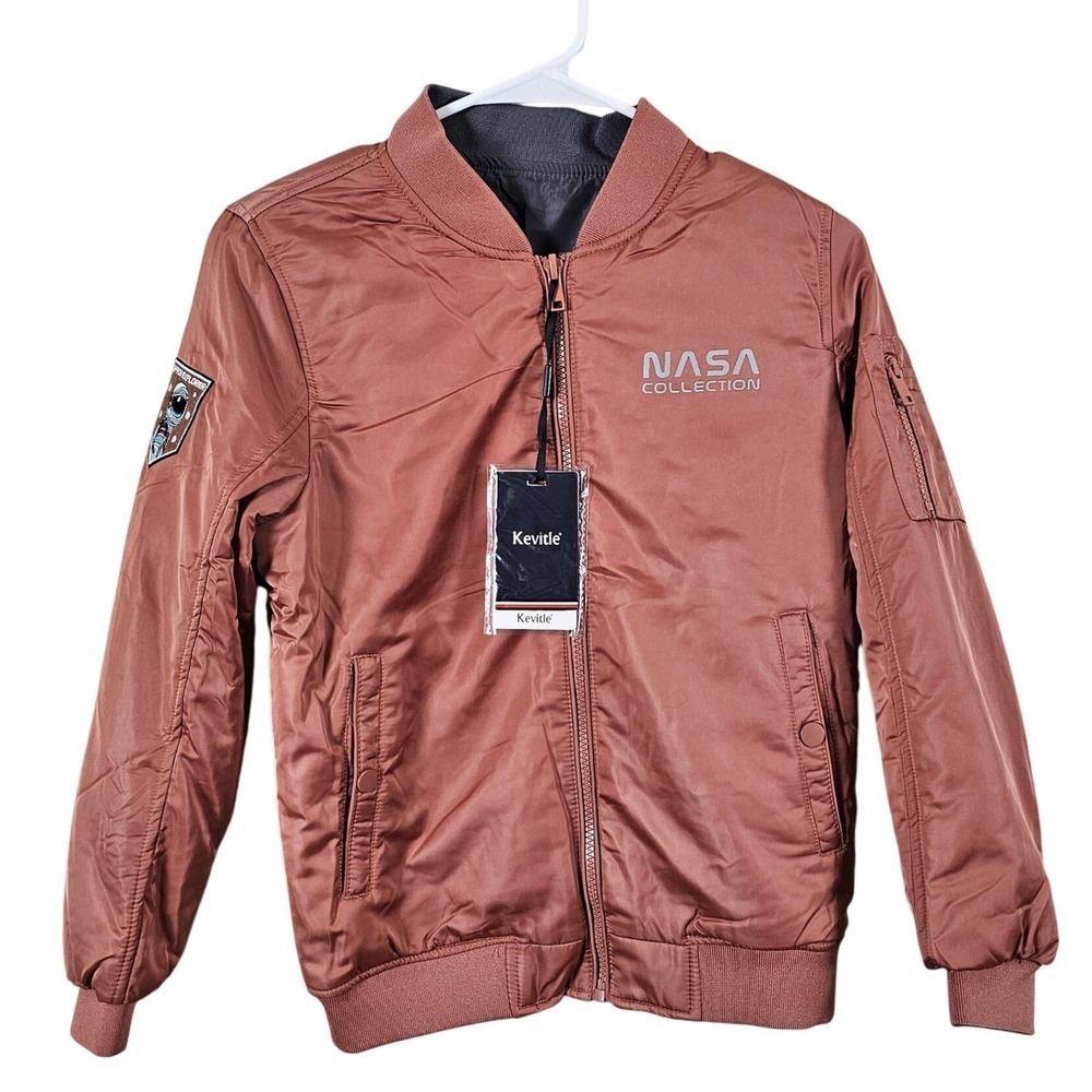 NASA‎ Collection Reversible Bomber Jacket Size 12 Rust Red Gray Space Explorer